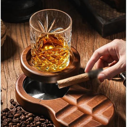 AshLuxe™ – Wooden Ashtray with Removable Stainless Steel Liner for Home & Bar