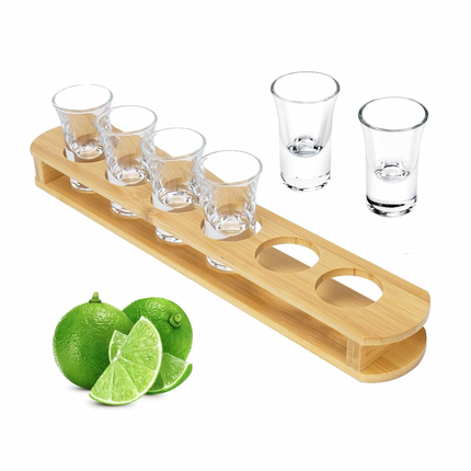 BambooShots™ – 6-Piece Heavy Base Shot Glass Set™ with Wooden Bamboo Tray