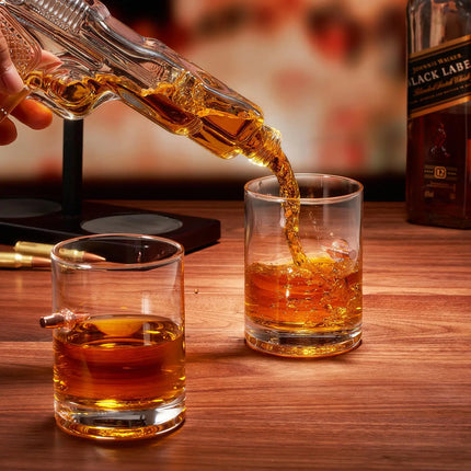 Gun Whiskey Decanter Sets + 2 Bullet Glasses