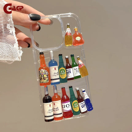 Ins Creative Fun Mini Wine Bottle Phone Case For iPhone 16 15 14 13 12 Pro Max Plus 11 Personalised 3D Summer Beer Bottle Shell