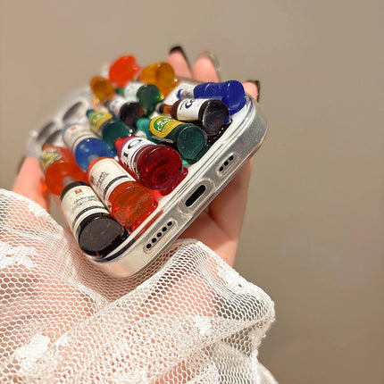 Ins Creative Fun Mini Wine Bottle Phone Case For iPhone 16 15 14 13 12 Pro Max Plus 11 Personalised 3D Summer Beer Bottle Shell