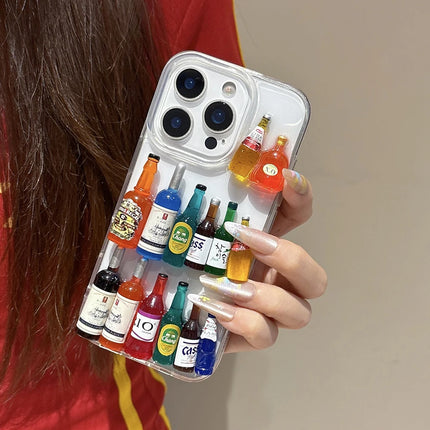 Ins Creative Fun Mini Wine Bottle Phone Case For iPhone 16 15 14 13 12 Pro Max Plus 11 Personalised 3D Summer Beer Bottle Shell