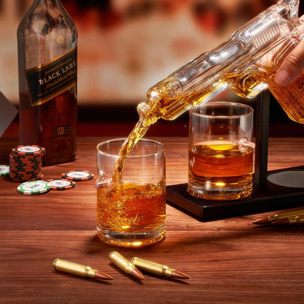 Gun Whiskey Decanter Sets + 2 Bullet Glasses