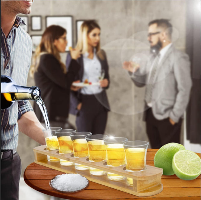 BambooShots™ – 6-Piece Heavy Base Shot Glass Set™ with Wooden Bamboo Tray
