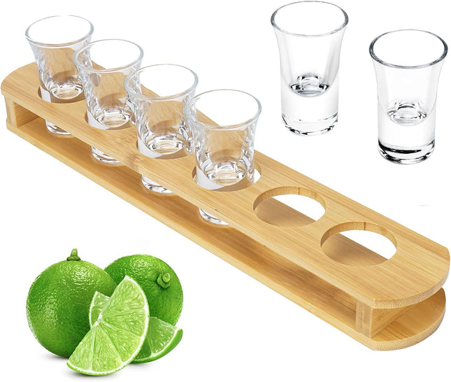 BambooShots™ – 6-Piece Heavy Base Shot Glass Set™ with Wooden Bamboo Tray