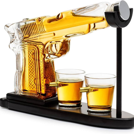 Gun Whiskey Decanter Sets + 2 Bullet Glasses