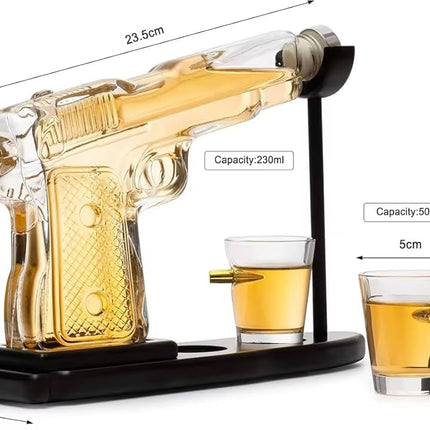 Gun Whiskey Decanter Sets + 2 Bullet Glasses