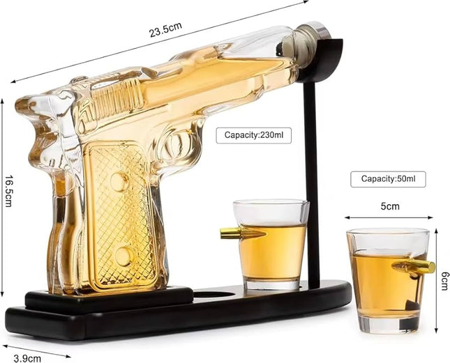 Gun Whiskey Decanter Sets + 2 Bullet Glasses
