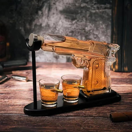 Gun Whiskey Decanter Sets + 2 Bullet Glasses
