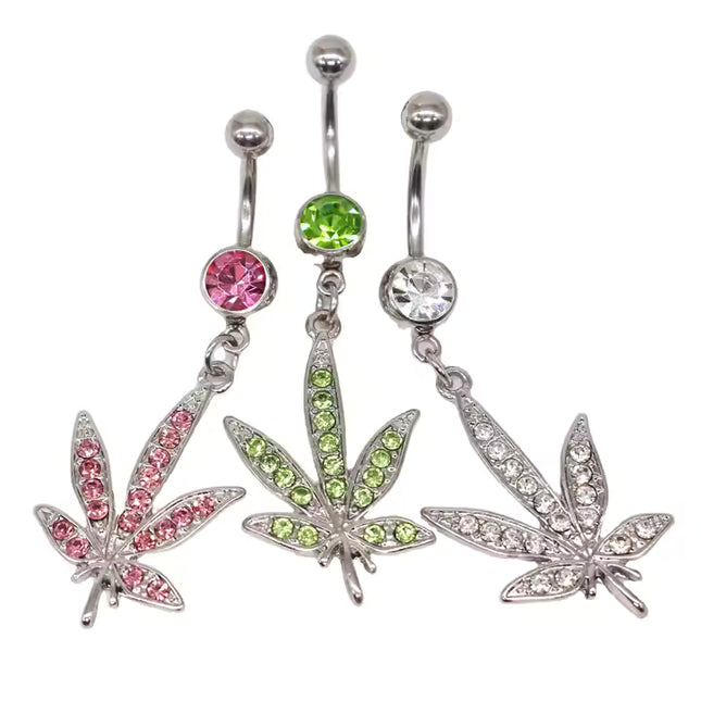 Crystal Cannabis Navel Ring™ – Surgical Steel Body Piercing