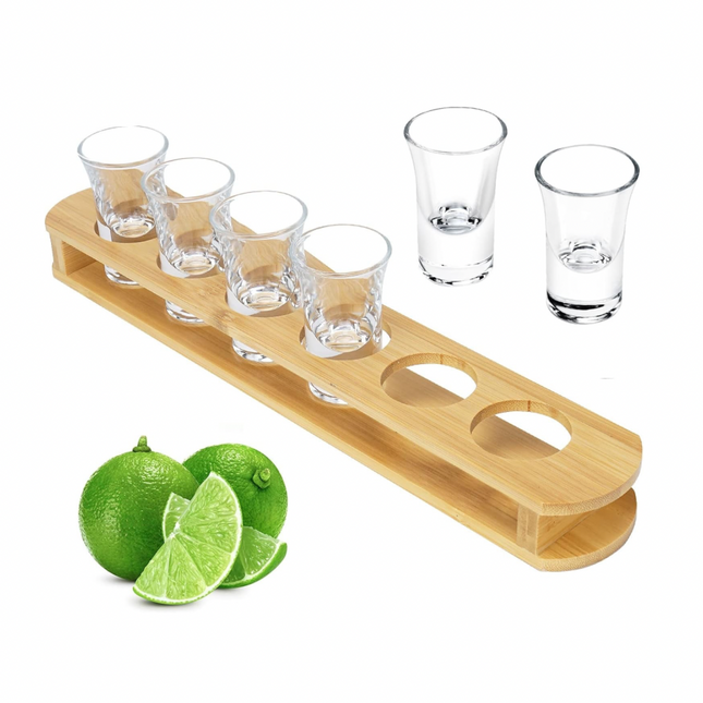 BambooShots™ – 6-Piece Heavy Base Shot Glass Set™ with Wooden Bamboo Tray