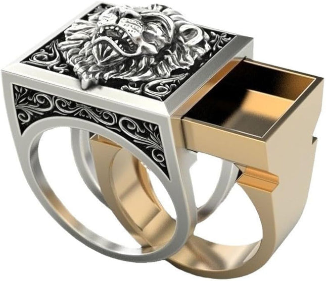 Fashion Punk Domineering Lion Head Men's Ring Creative Storage