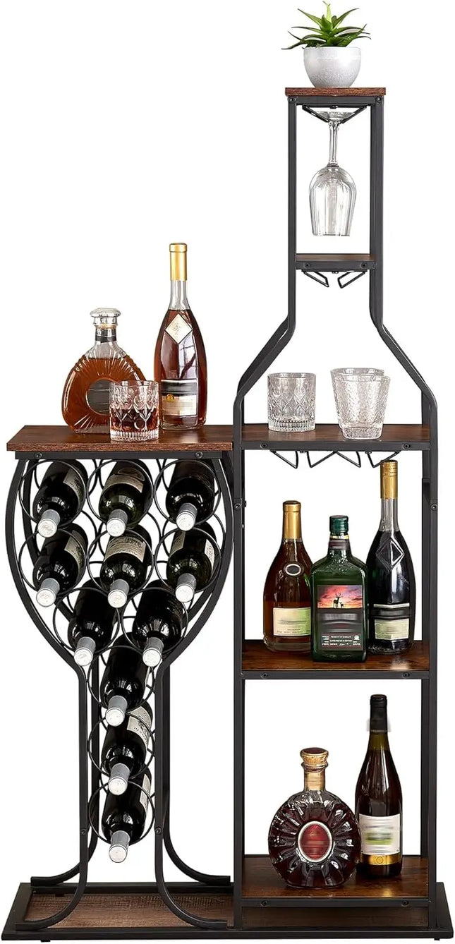 Freestanding Wine Rack™ - 5-Tier with Hanging Glass Holder