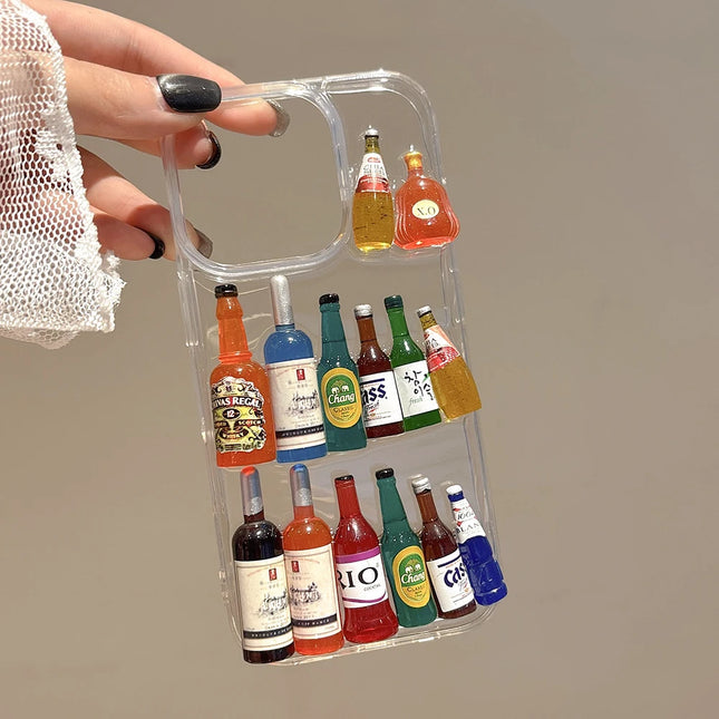 Ins Creative Fun Mini Wine Bottle Phone Case For iPhone 16 15 14 13 12 Pro Max Plus 11 Personalised 3D Summer Beer Bottle Shell