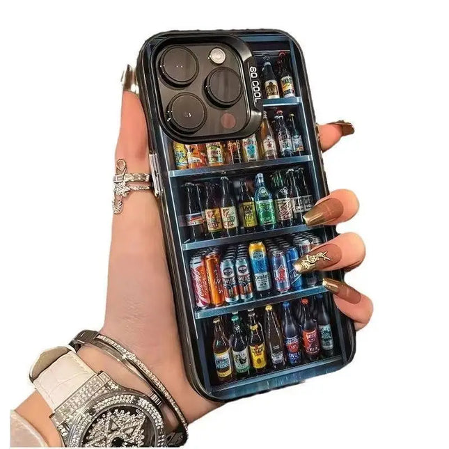 Interesting Creative Refrigerator Beer Drink Phone Case For iPhone 16 15 13 14 12 11 Pro Max Plus X XS Shockproof Hard Cover