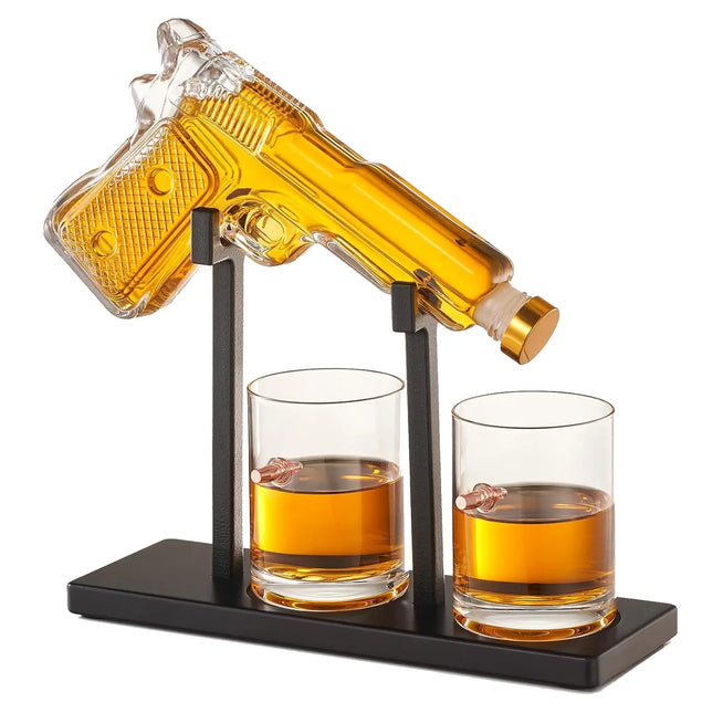 Gun Whiskey Decanter Sets + 2 Bullet Glasses