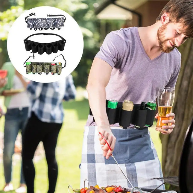 Beer Holster Belt Portable Soda Bottle Beer Holder Drink Can Holder Holds 6 Cans Adjustable Beer Waist Holder For Parties