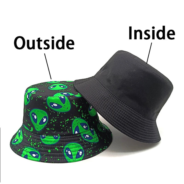Alien Vibes™ Reversible Bucket Hat – Green Pattern | Chill Summer Style